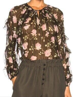 Ulla Johnson Azalea Blouse Olive Silk Size 6